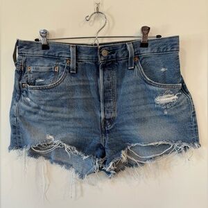 Levi’s 501 High Waisted Distressed Denim Cutoff Shorts Button Fly W32